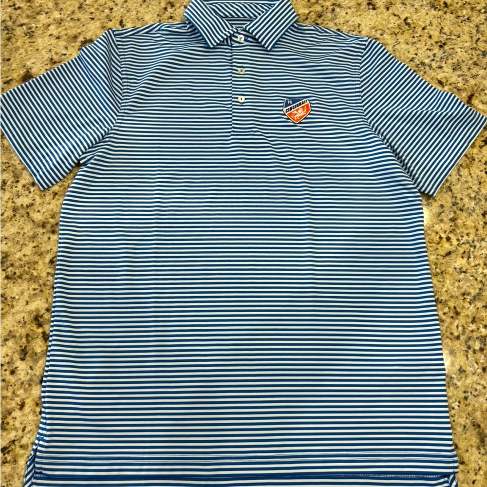 Vineyard Vines Navy and White Striped Polo - FC Cincinnati